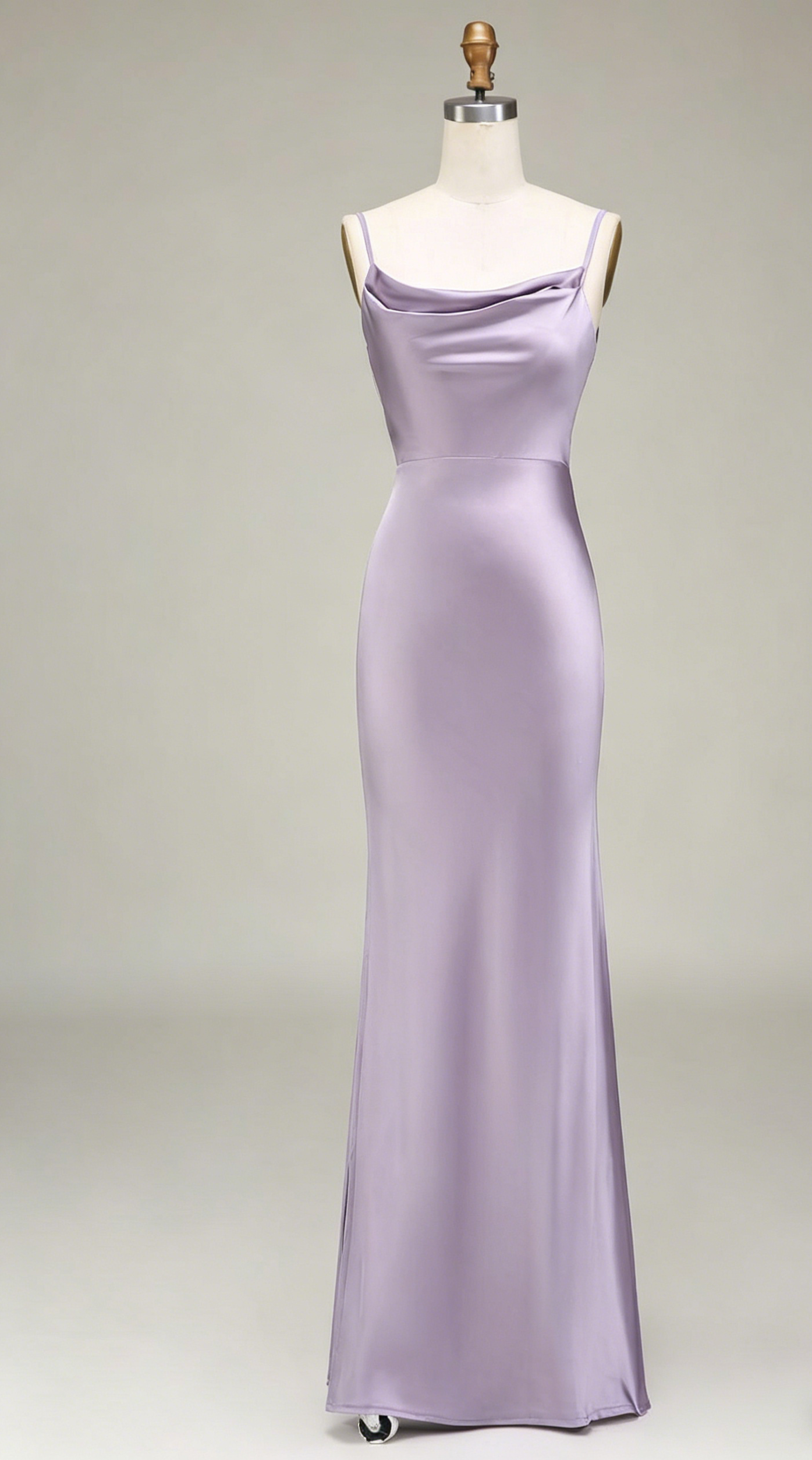 Robe de Demoiselle d'Honneur Sage en Satin Fourreau Bretelles Fines Longue Robe de Soirée EW0817