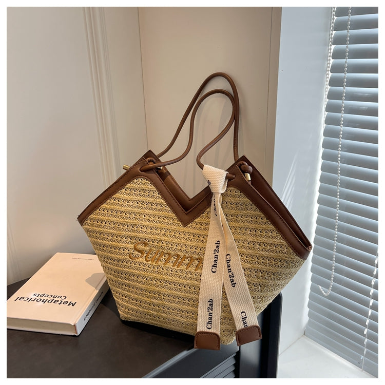Small versatile straw shoulder bag tote bag ED0446
