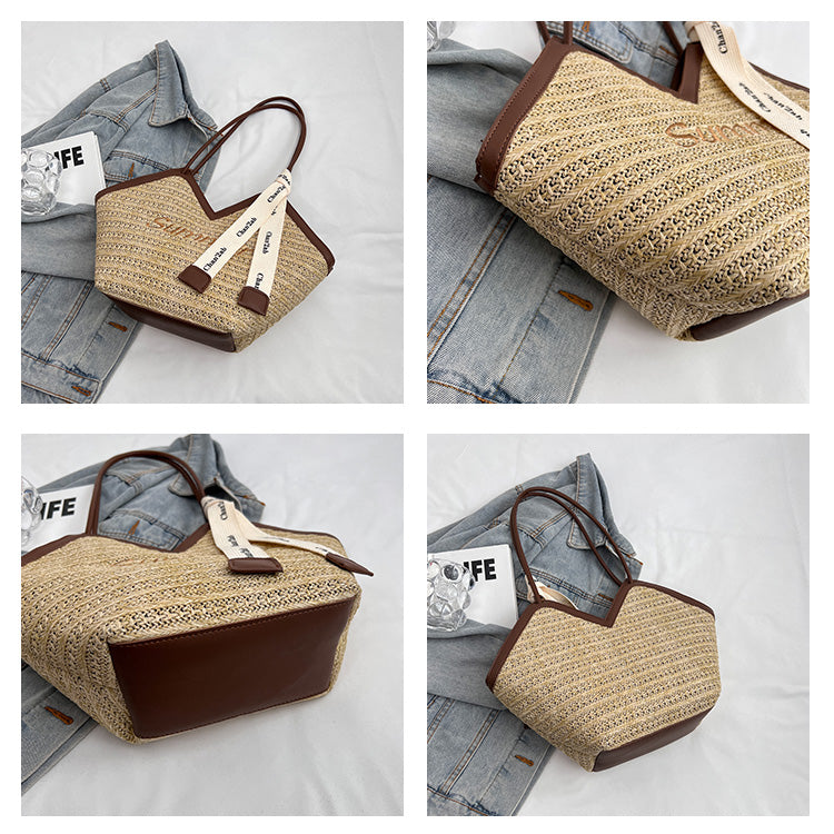 Small versatile straw shoulder bag tote bag ED0446