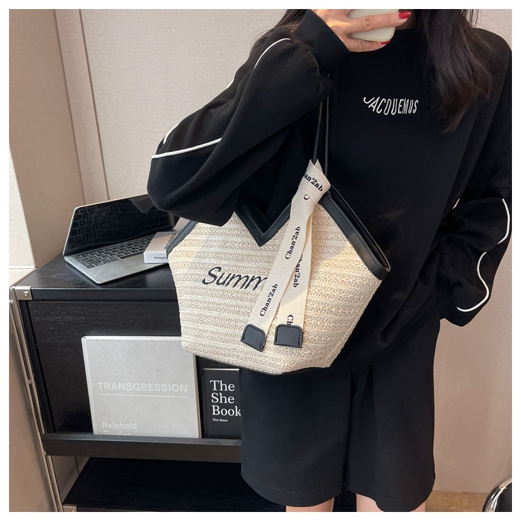 Small versatile straw shoulder bag tote bag ED0446