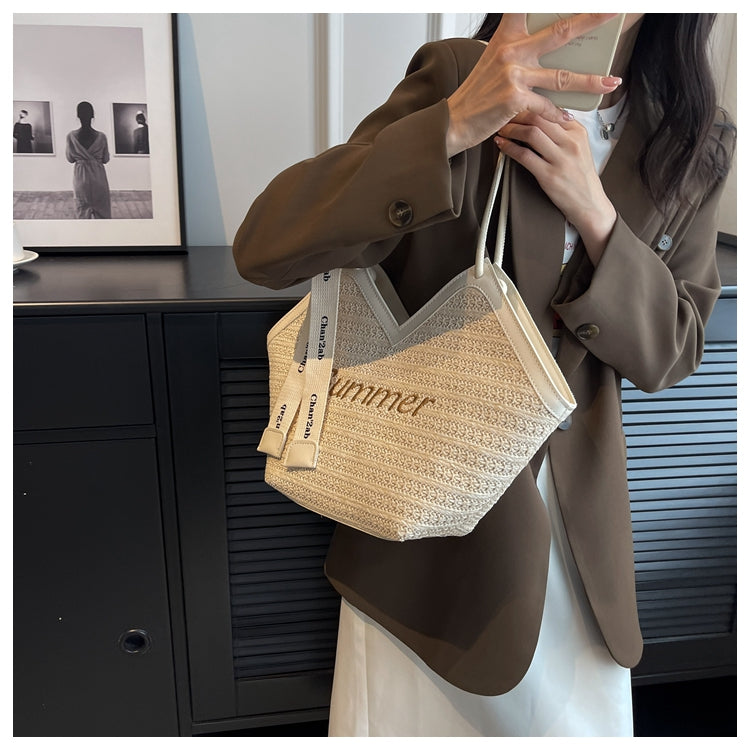 Small versatile straw shoulder bag tote bag ED0446