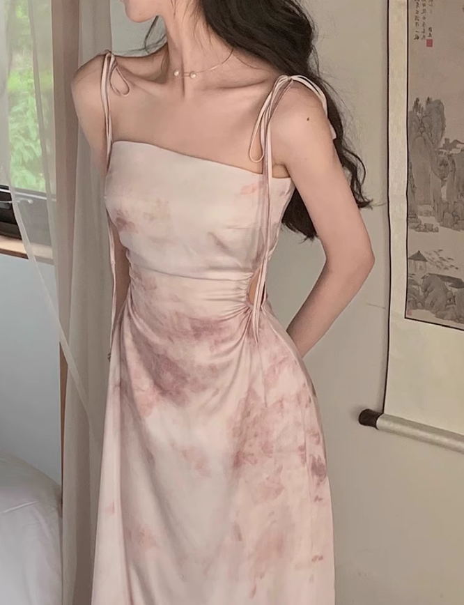 French lace-up suspenders sexy slim dress for women summer exposed waist hollow design skirt ED0103