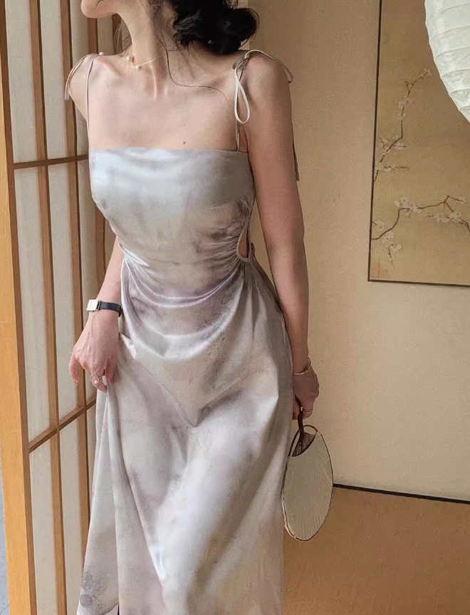 French lace-up suspenders sexy slim dress for women summer exposed waist hollow design skirt ED0103