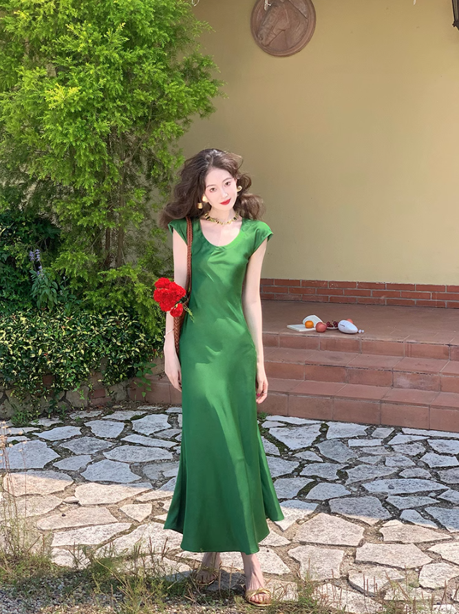 French exquisite waist satin slim fishtail temperament long skirt ED0133