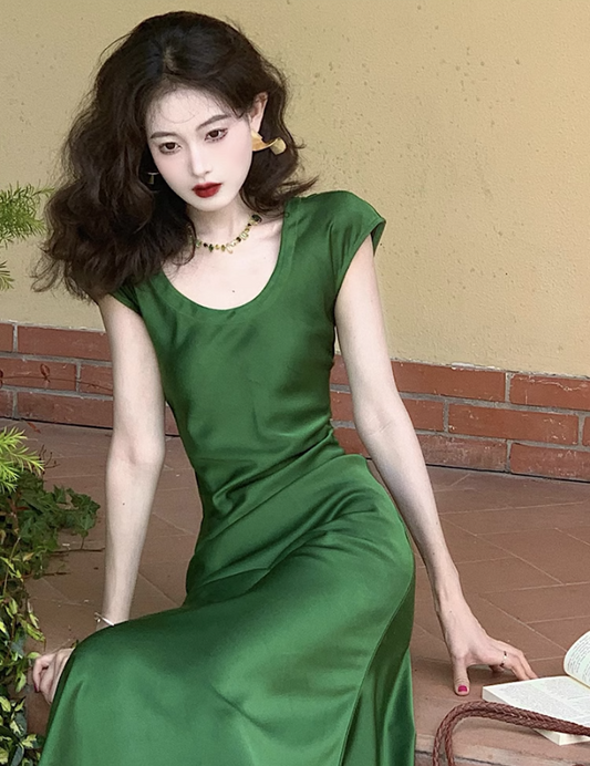 French exquisite waist satin slim fishtail temperament long skirt ED0133