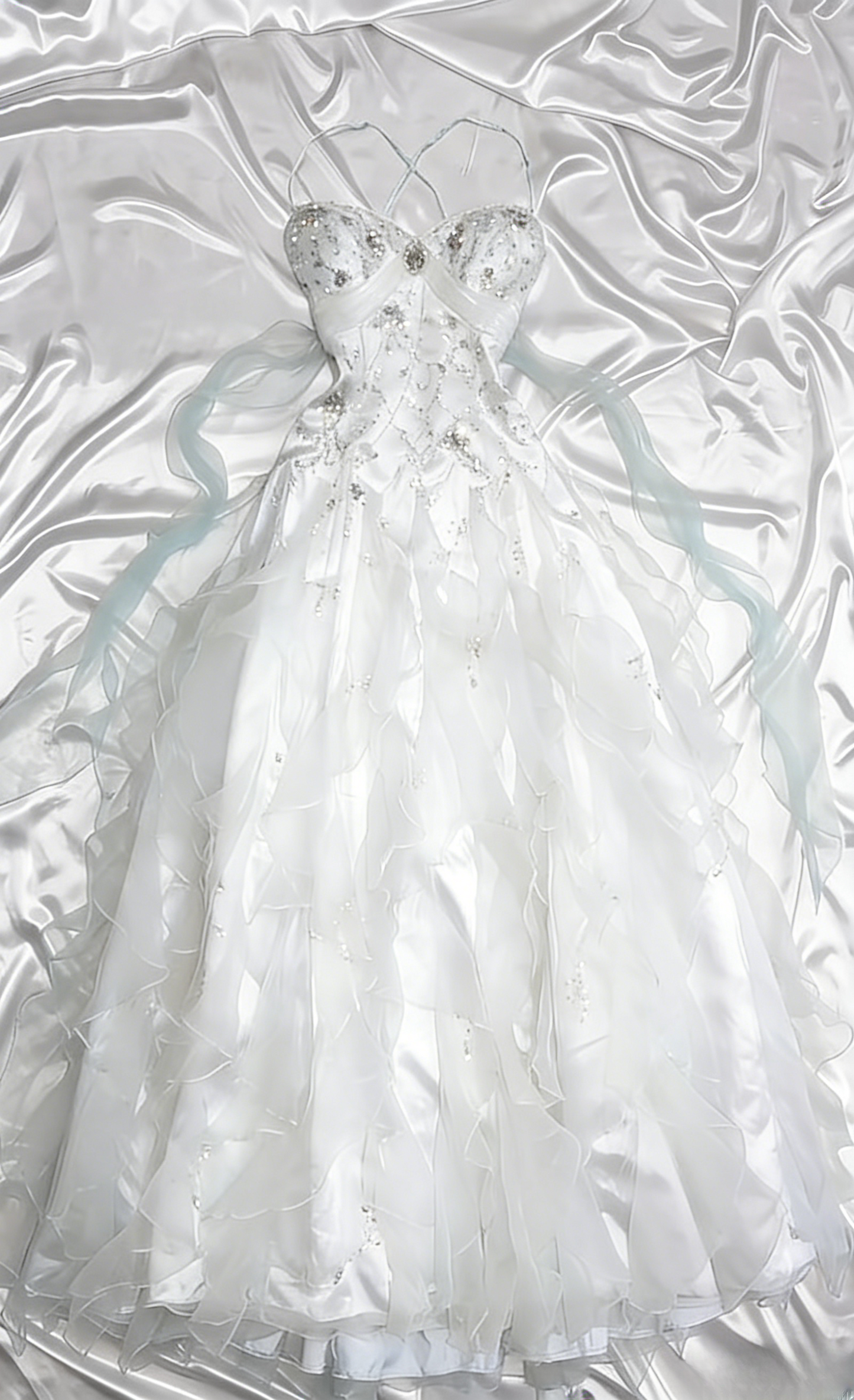 👑 1950s Inspired Baby Princess Blue Prom Dress - Shimmering Sequins Tulle & Satin Ballgown for Formal Events ED01932