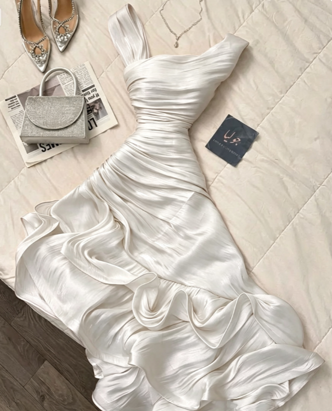 Robe de soirée élégante en mousseline de soie rose coupe trapèze ED02130