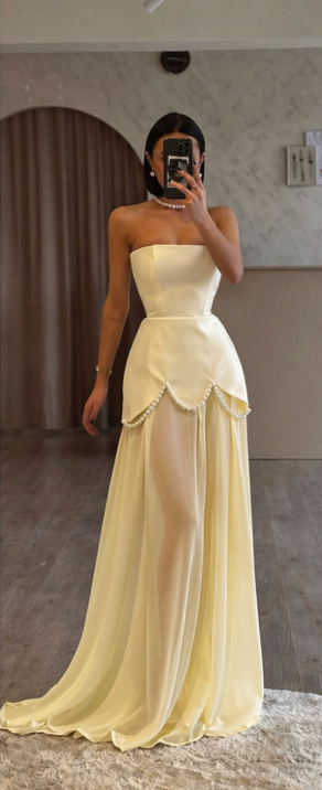 Elegant Purple Strapless A-Line Chiffon Long Prom Dresses Formal Evening Gowns ED02377