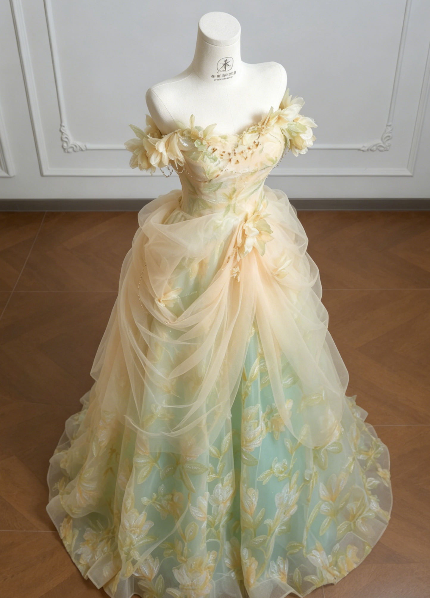 Märchenhaftes schulterfreies A-Linien-Abendkleid mit Tüllapplikationen, langes Ballkleid, süßes Geburtstags-Abendkleid ED02555