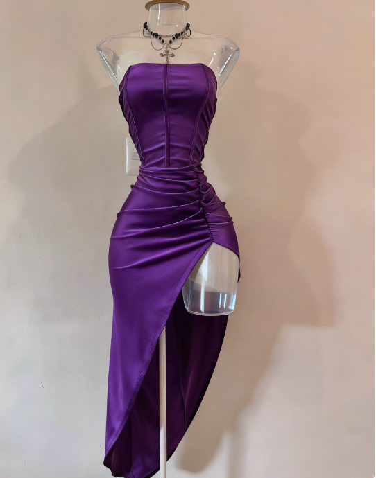 Elegant Burgundy Strapless Party Dress Bodycon Satin Short Evening Gowns Sexy Birthday Dresses ED03209