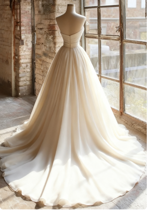 Simple Light Champagne Sweetheart Neck A-Line Chiffon Long Wedding Dress ED03424