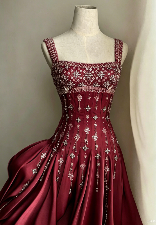 Elegant A-Line Square Neck Short Birthday Prom Dress Satin Beaded Formal Dress Graduation Dress Middle School Homecoming Dress ED03961