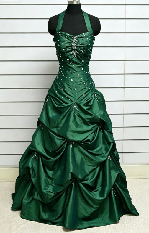 Vintage Halter Neck Ball Gown Taffeta Purple Long Prom Dress ED05002