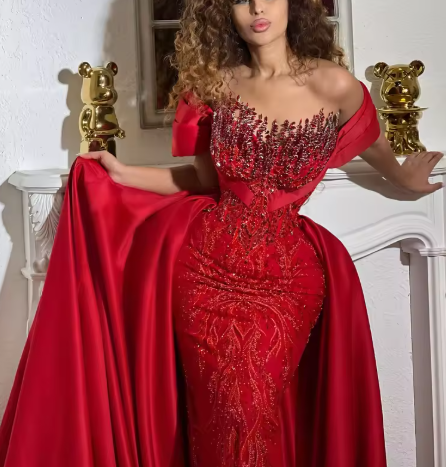 Sexy Off-shoulder Bodycon Long Prom Dresses,Beaded Tulle Burgundy Evening Dresses ED05326
