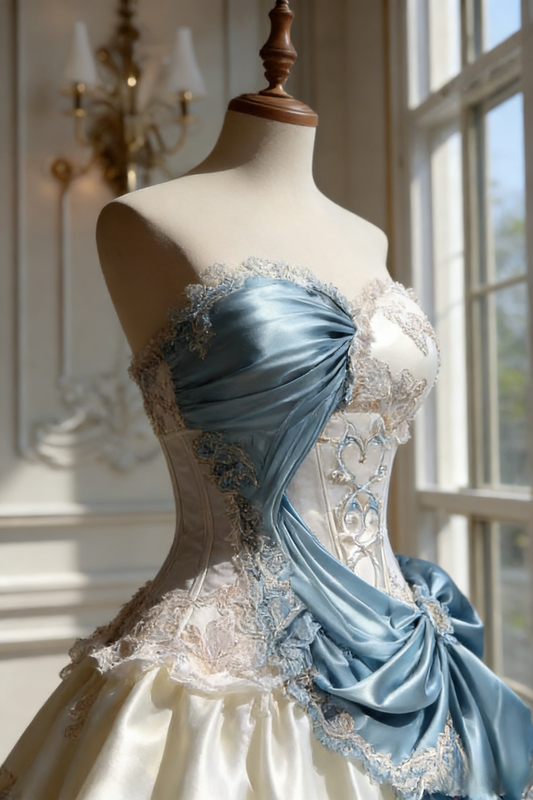 Gorgeous A-Line Blue Short Prom Dresses Satin Lace Sweetheart Birthday Dresses Sleeveless Evening Dresses ED06027