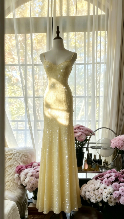 Chic Pink Long Prom Dresses Spaghetti Straps Sheath Evening Dresses Sequins Tulle Sleeveless Party Dresses ED06124