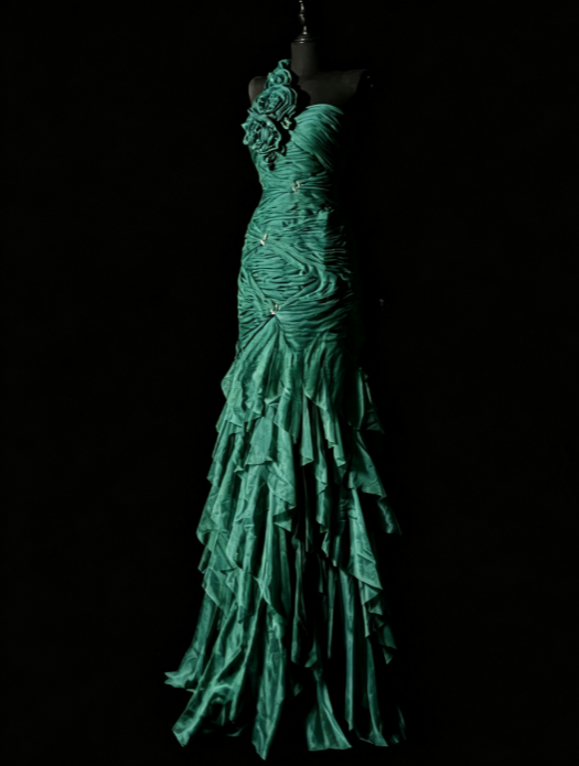 Chic Blue Long Prom Dresses One-shoulder Sheath Evening Dresses Tulle Sleeveless Party Dresses ED06127
