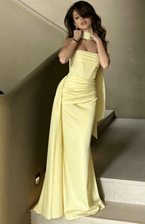 Gorgeous Sheath Blue Long Prom Dress Satin Strapless Evening Dress Sleeveless Birthday Dress ED06388