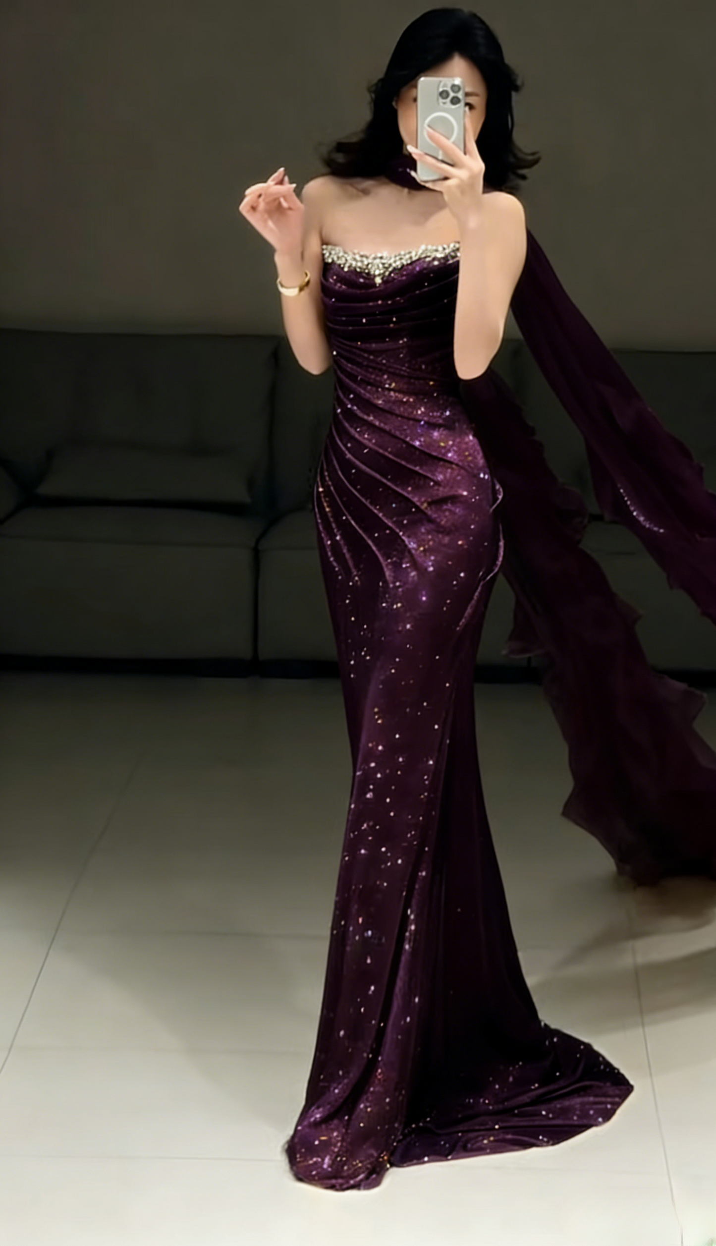 Elegant Sheath Champagne Gold Long Prom Dress Tulle Strapless Evening Dress Sleeveless Party Dress ED06398