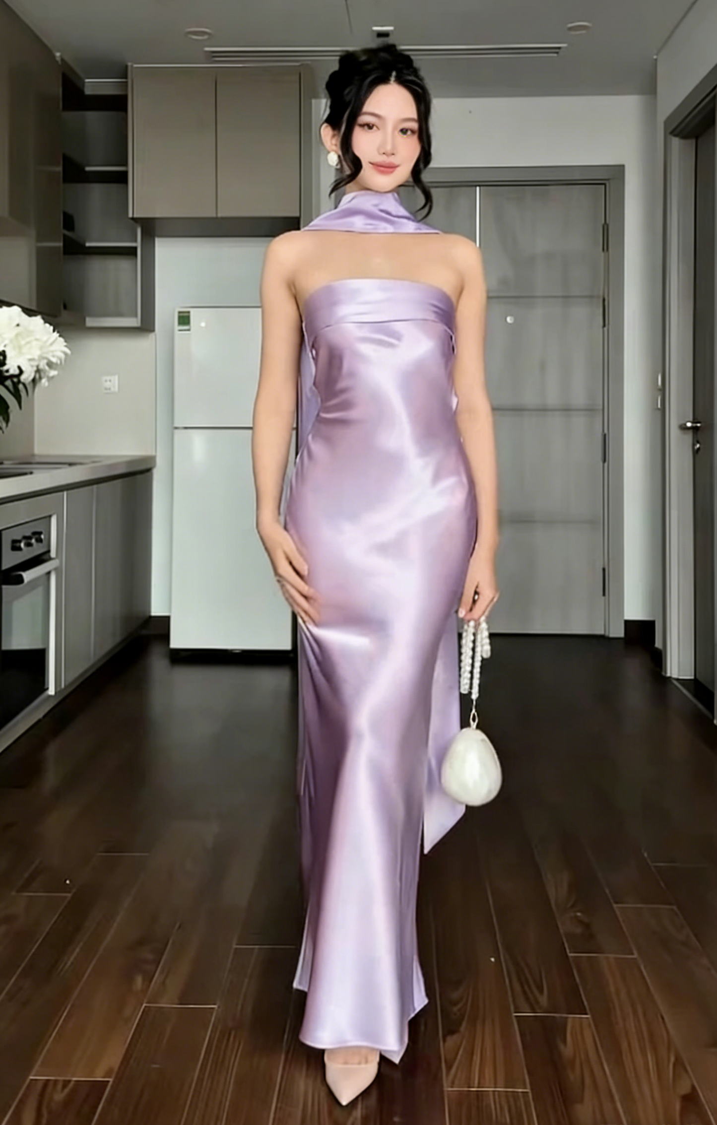 Chic Sheath Pink Long Prom Dress Satin Strapless Bridesmaid Dress ED06450