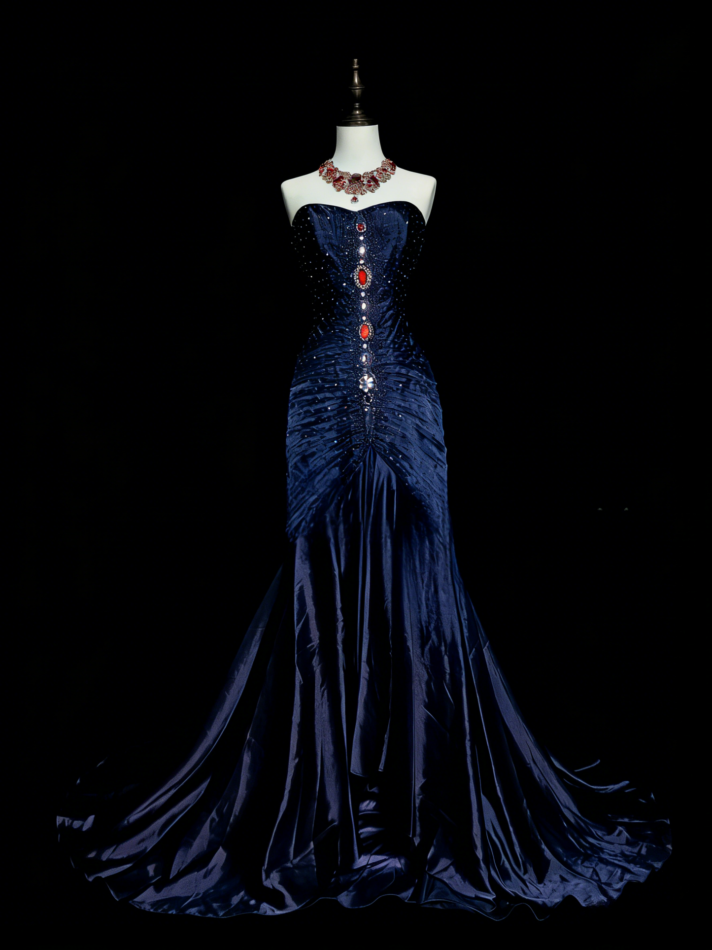 Vintage Strapless Burgundy Long Prom Dress Beaded Satin Sheath Evening Dress Sleeveless Birthday Dress ED06686