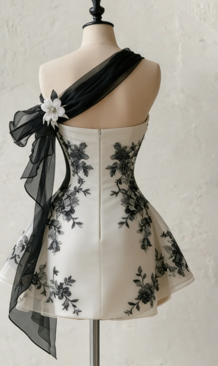 Gorgeous Strapless Prom Dresses A-Line Short Party Dress Floral Chiffon Sleeveless Birthday Dress ED06742