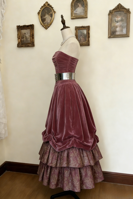 Fairy Plum Prom Dress Strapless A-Line Evening Dress Velvet Sleeveless Birthday Dress ED06766