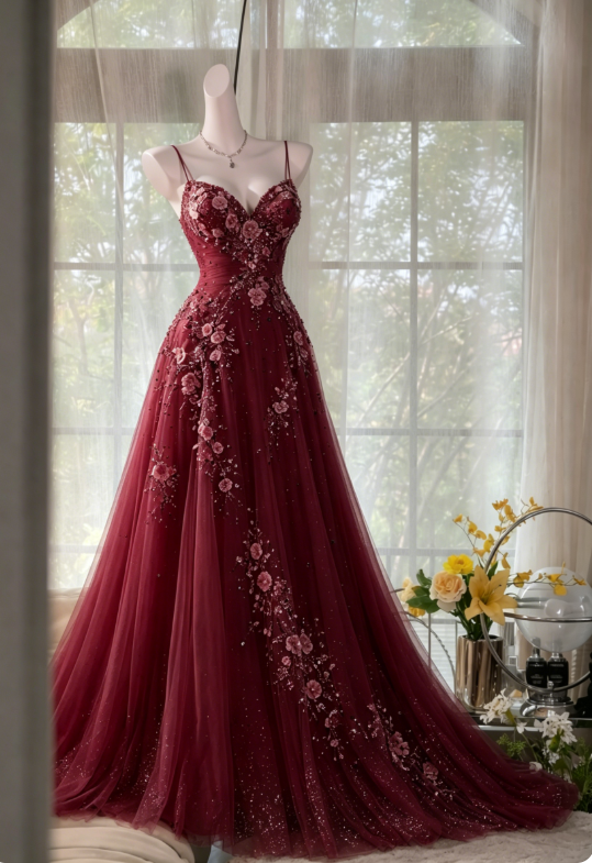 Robe de bal rose poudré chic, bretelles spaghetti, coupe trapèze, robe d'anniversaire, robe de soirée en tulle ornée de perles ED07226