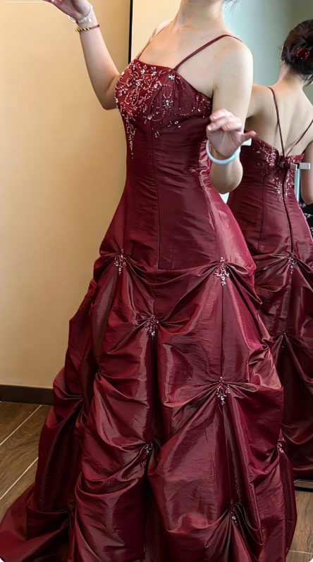 Robe de bal longue et mignonne en satin à fines bretelles, robe d'anniversaire, robe de soirée trapèze ED07261
