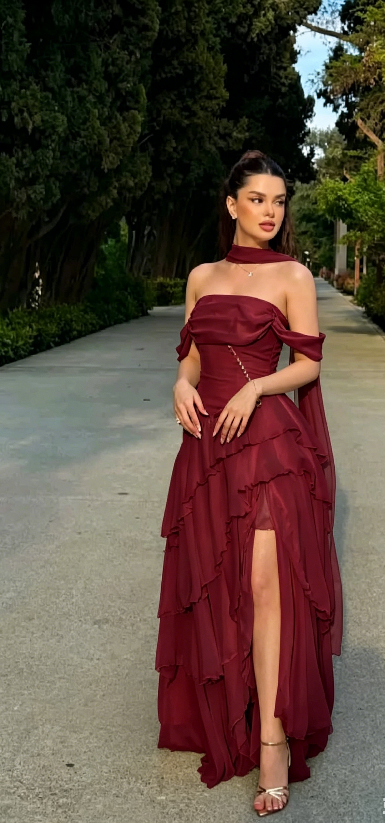 Robe de soirée longue élégante en mousseline jaune, bustier et fourreau, pour invitée de mariage ED08045