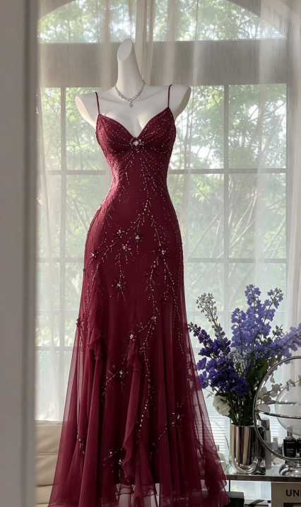 Elegantes marineblaues Ballkleid mit Spaghettiträgern, Etui-Schnitt, Chiffon, Perlenstickerei, langes Abendkleid ED08211