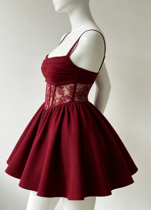 Sexy weinrotes Homecoming-Kleid aus Satin, A-Linie, Abschlussfeier-Outfit, Spaghettiträger, Geburtstagskleid ED08429