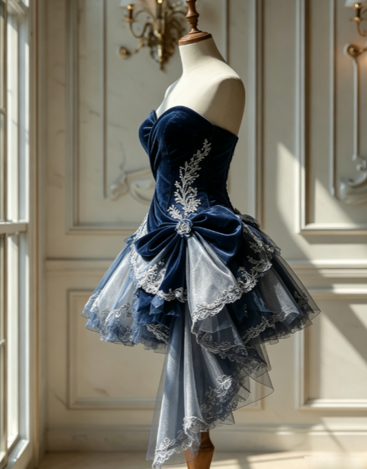 Wunderschönes marineblaues Hoco-Kleid, Sweetheart-Ausschnitt, A-Linie, kurzes Ballkleid, ärmelloses Tüll-Geburtstagskleid ED09253