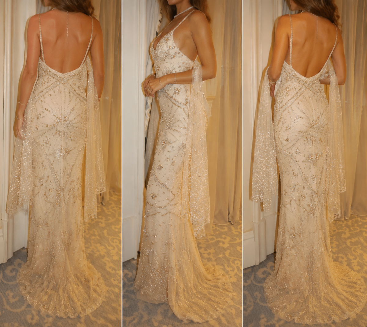Chic Champagne Prom Dress Straps Sheath Chiffon Beaded Long Evening Dress ED09516