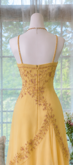 Vintage Yellow Short Homecoming Dress Straps A-line Dress for Party Beaded Chiffon Birthday Dress ED09553