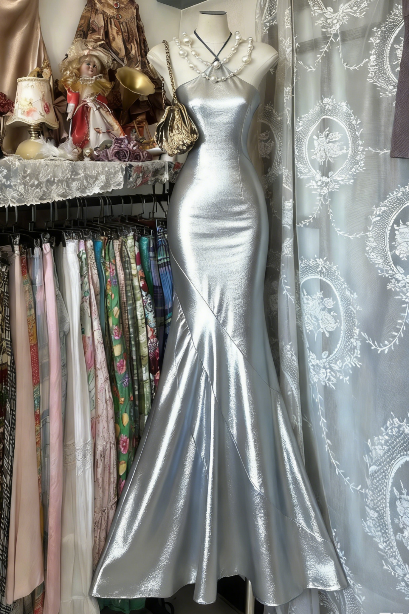 Elegant Halter Mermaid Long Prom Dresses Satin Royal Blue Evening Dresses with Open Back EP05561