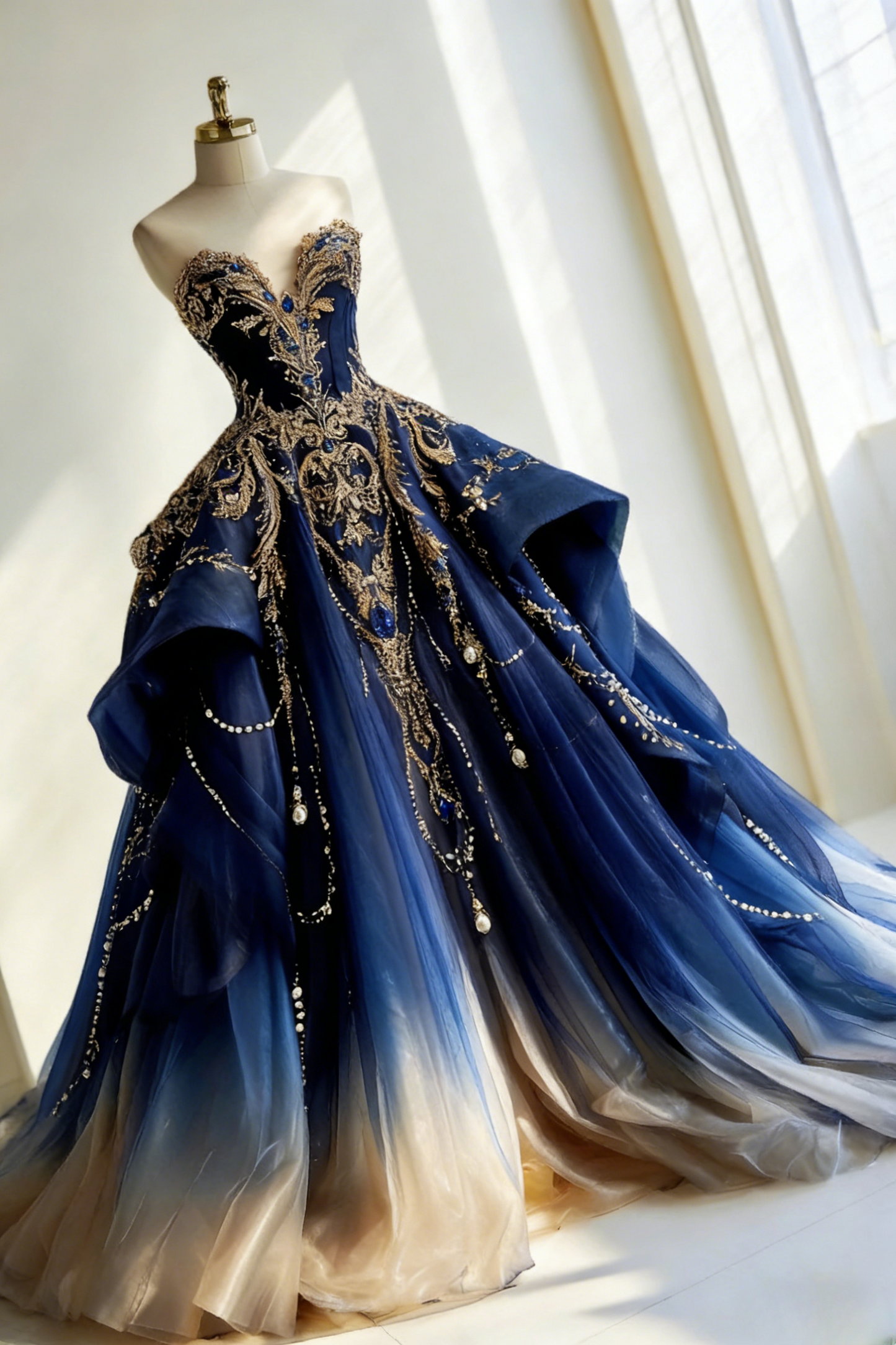 Gorgeous Sweetheart A-Line Long Prom Dresses Rhinstones Tulle Blue Quinceanera Dresses Blue Sweet 16 Dresses EP05662