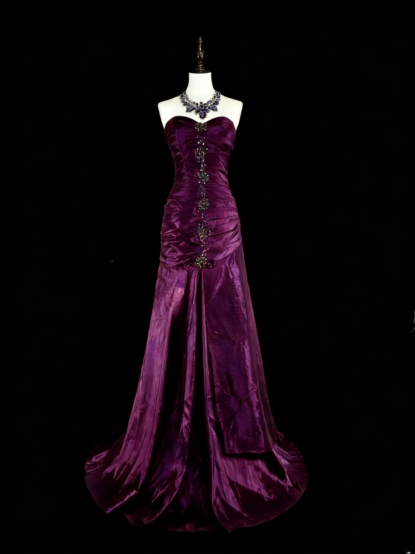 Vintage Strapless Sheath Long Prom Dresses Satin Navy Blue Evening Dresses Sleeveless Navy Blue Birthday Dresses EP05675