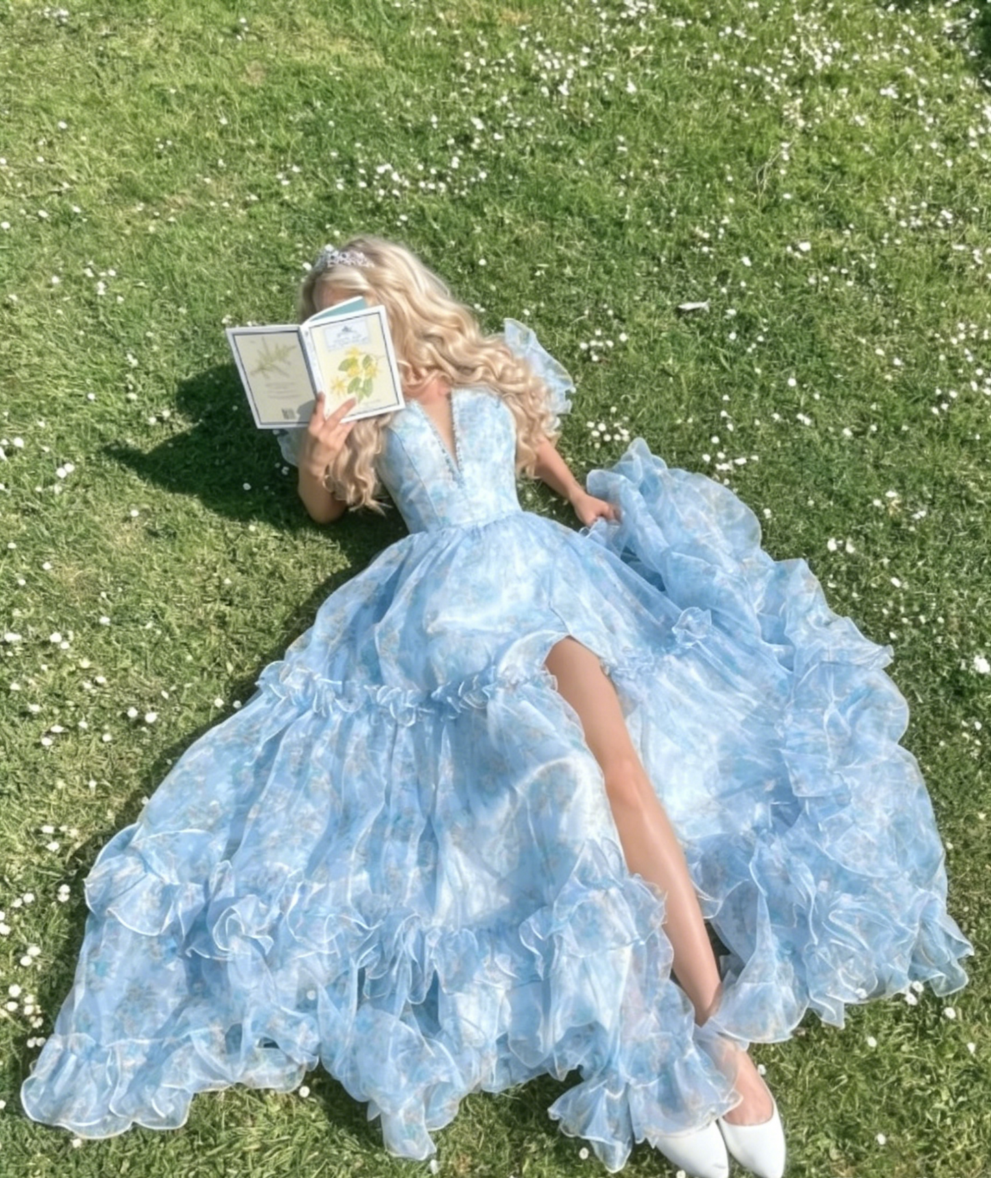 Fairy A-Line Long Yellow Prom Dresses Floral Tulle Evening Dresses Yellow Christmas Party Dresses EP05685