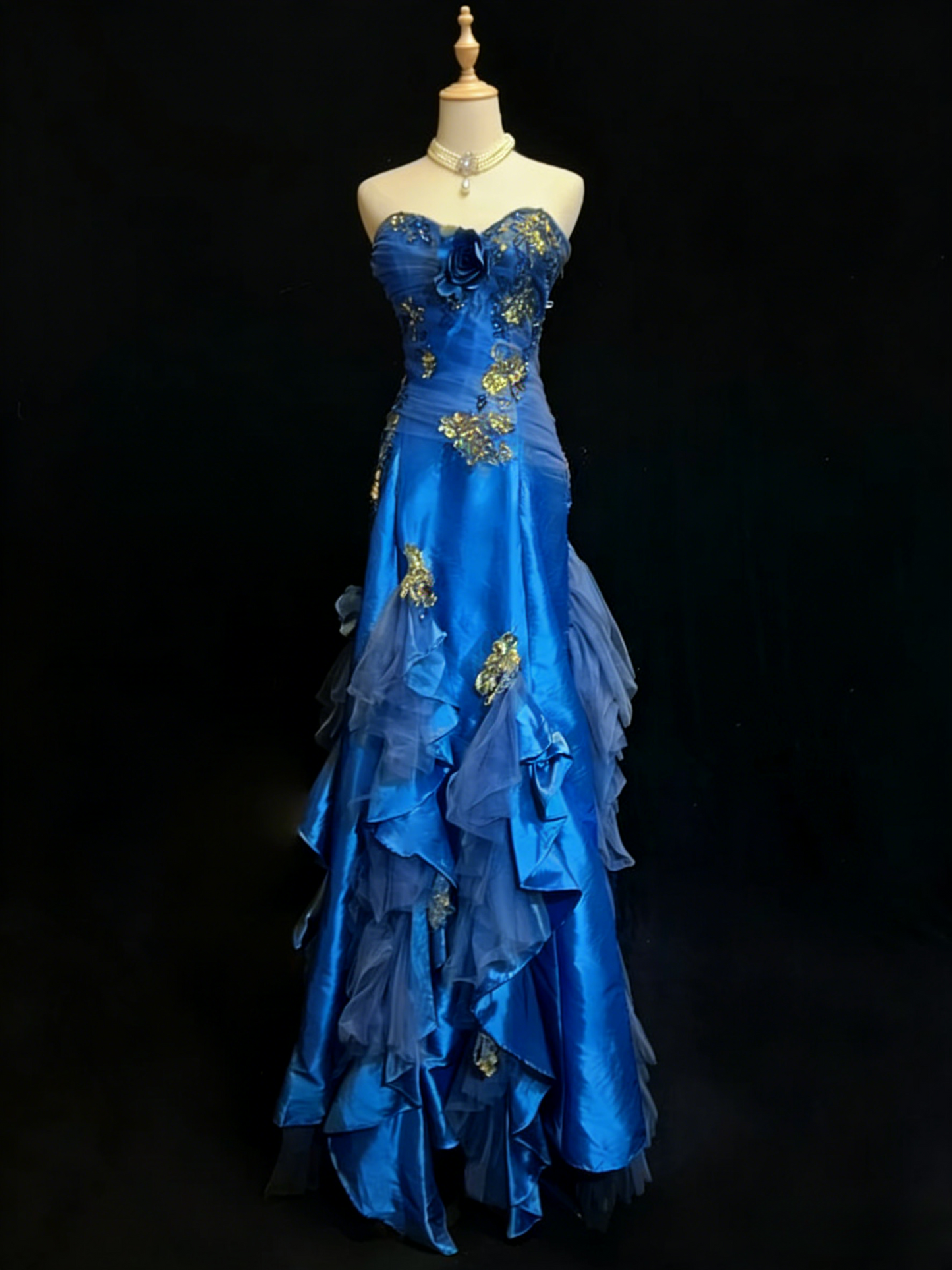 Glam Green Long Prom Dresses Appliques Sheath Evening Dresses Satin Strapless Formal Dresses EP06105