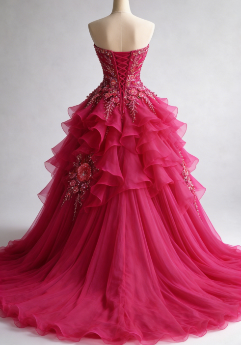Chic Hot Pink Prom Dress Tulle Appliques Sweetheart A-Line Quinceanera Dress Sweet 16 Dress EP07260