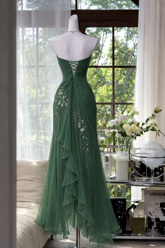 Elegant Green Prom Dress Sweetheart Sheath Chiffon Beaded Evening Dress EP07340