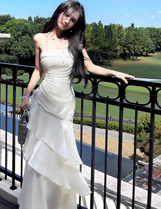 White Enchanted Prom Dress for Party&Birthday&Graduation-Ruffled Layered Fairytale Evening Dress ED01131