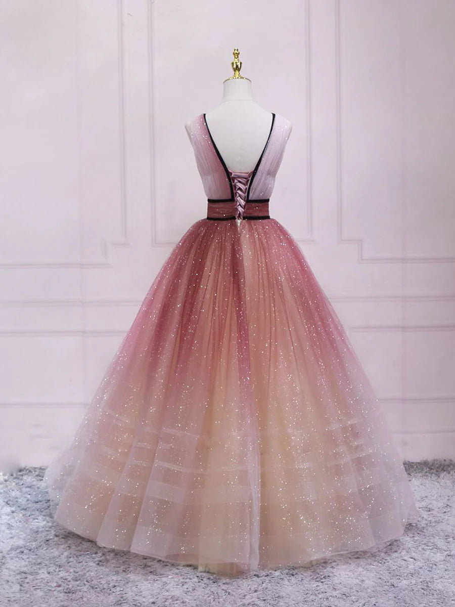 Robe de bal longue en tulle bordeaux à col en V, robe de soirée en tulle ED0813