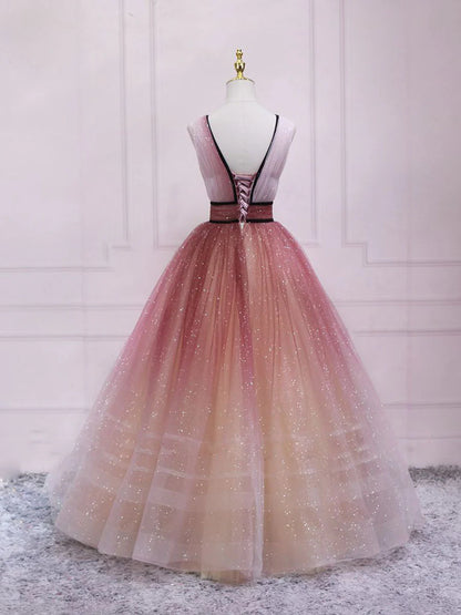 Robe de bal longue en tulle bordeaux à col en V, robe de soirée en tulle ED0813
