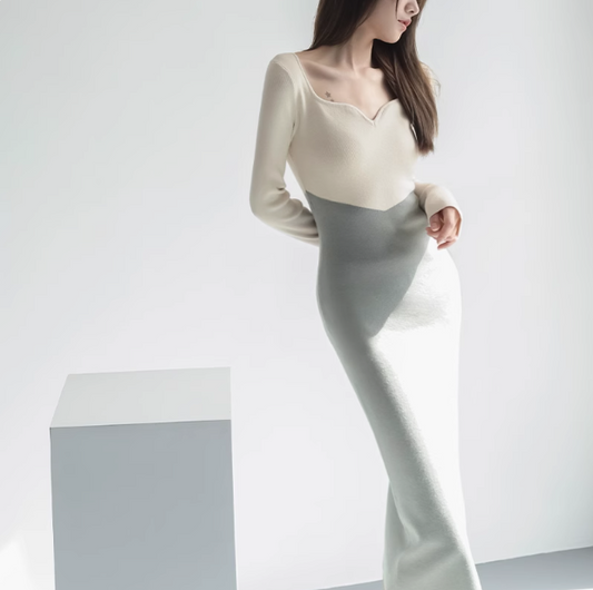 Langärmliges Strickkleid mit französischem Panel ED0205