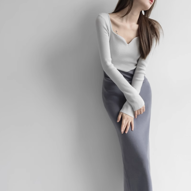 Langärmliges Strickkleid mit französischem Panel ED0205