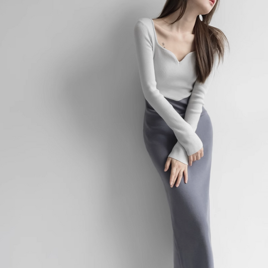 Langärmliges Strickkleid mit französischem Panel ED0205