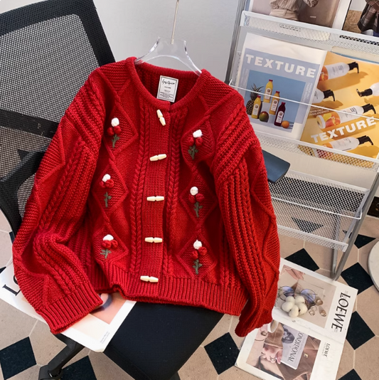 Crochet round neck cardigan sweater ED0299