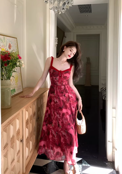 French Tea Break – Trägerkleid mit Rosenprint ED0394